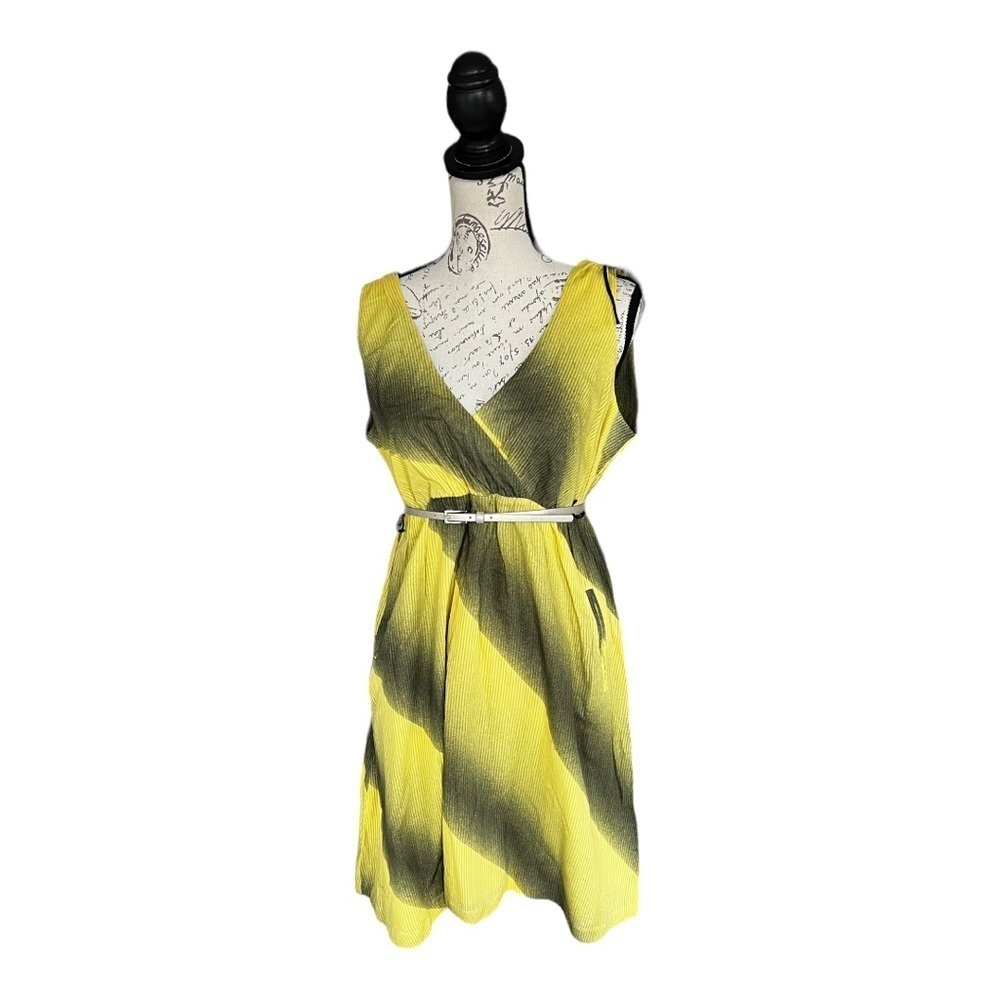 ANTHROPOLOGIE Maeve Ombre Surplice V Neck Sleeveless Mini Dress Neon Green Med